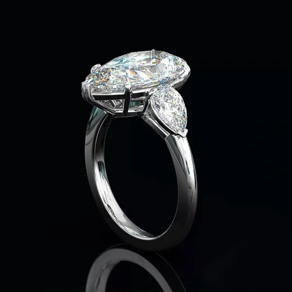 New 925 Silver Three Water Drop Romantic Diamond Ring - Picture 2 of 6